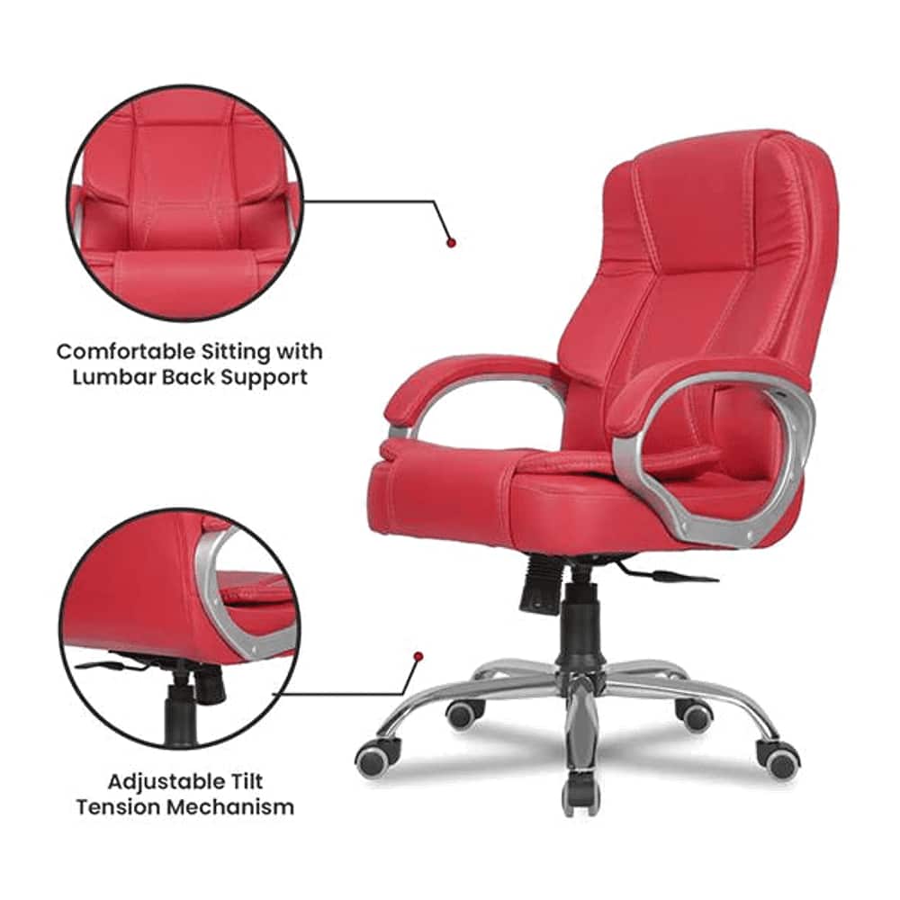 Adan Leatherette Swivel Study Chair in Red Colour