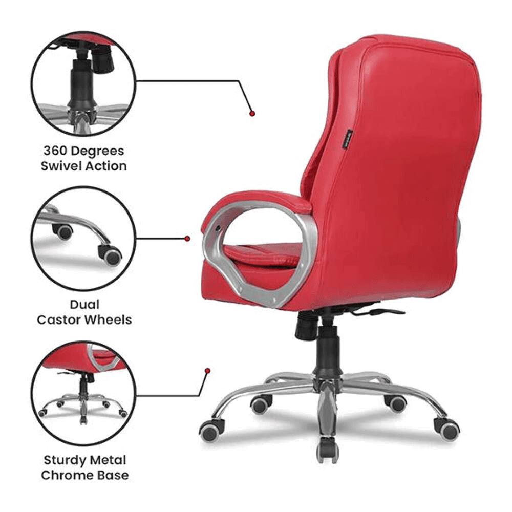Adan Leatherette Swivel Study Chair in Red Colour