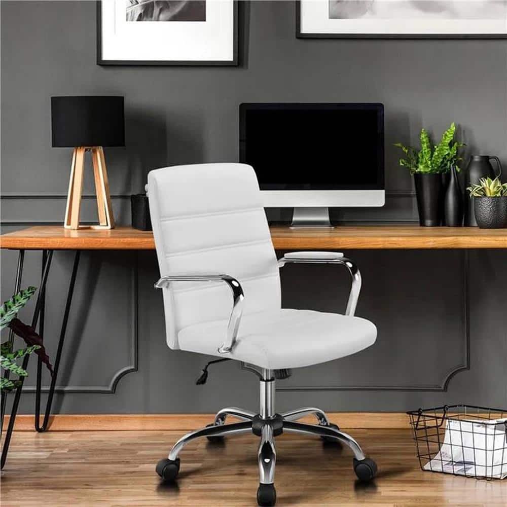 Wanetta Leatherette Swivel Study Chair in White Colour