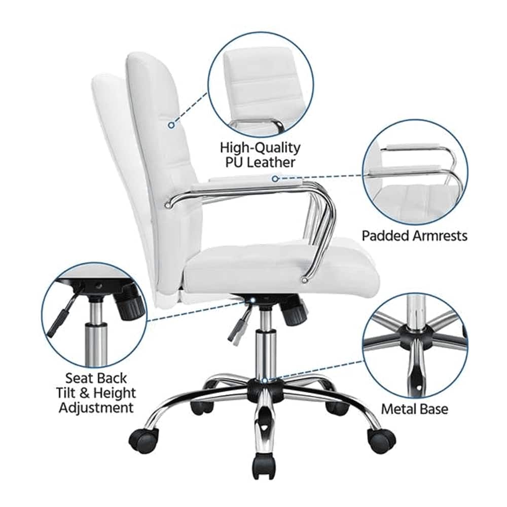 Wanetta Leatherette Swivel Study Chair in White Colour