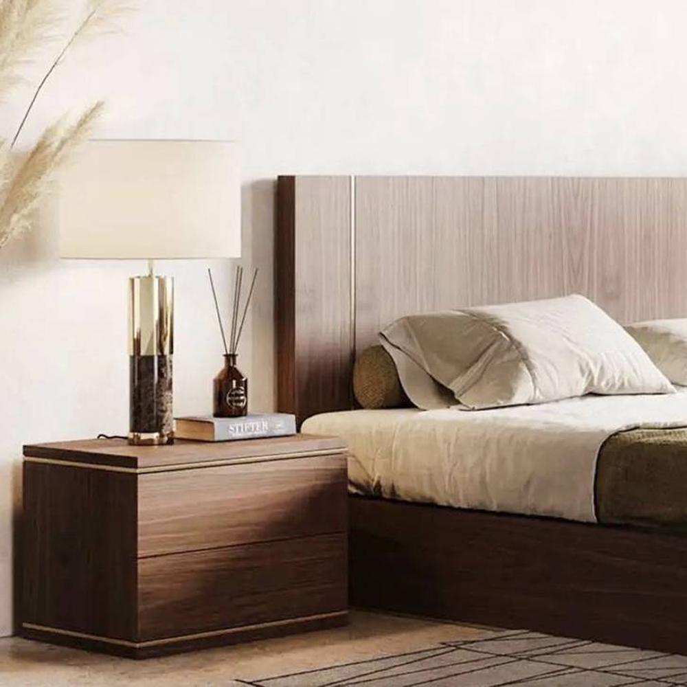 Bulle Bedside Table polished in Matte Finish with trims in Gold