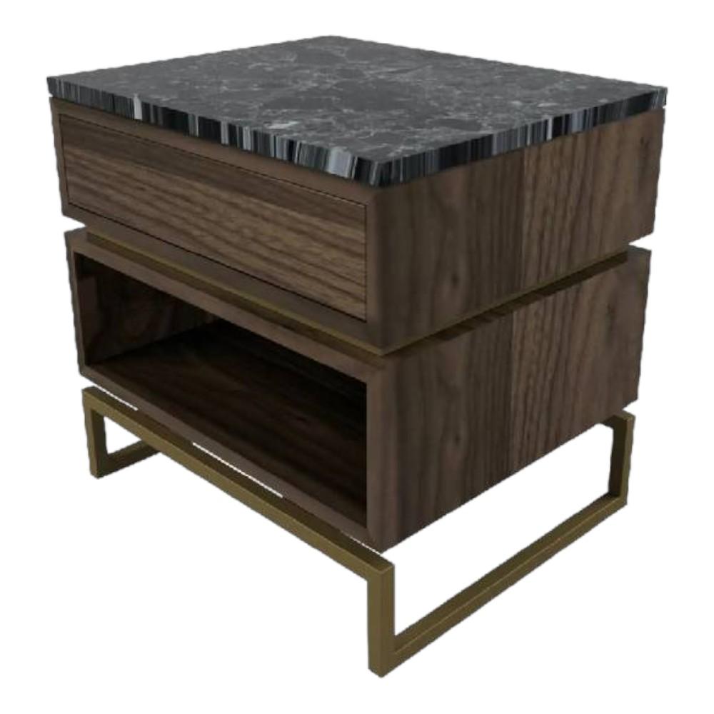 Huch Series Bedside Table with Stone Top and MS Powder Coated Gold Base