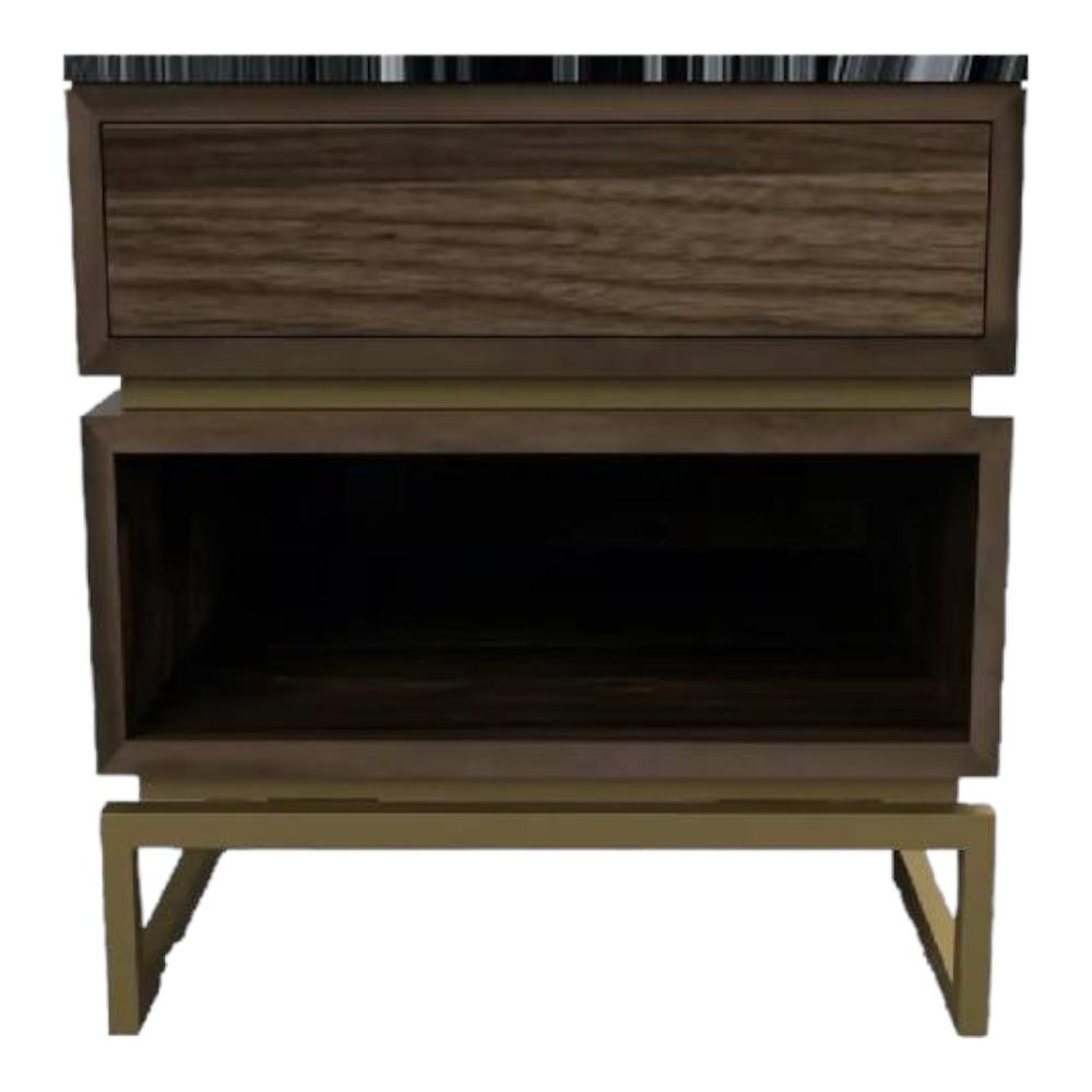 Huch Series Bedside Table with Stone Top and MS Powder Coated Gold Base