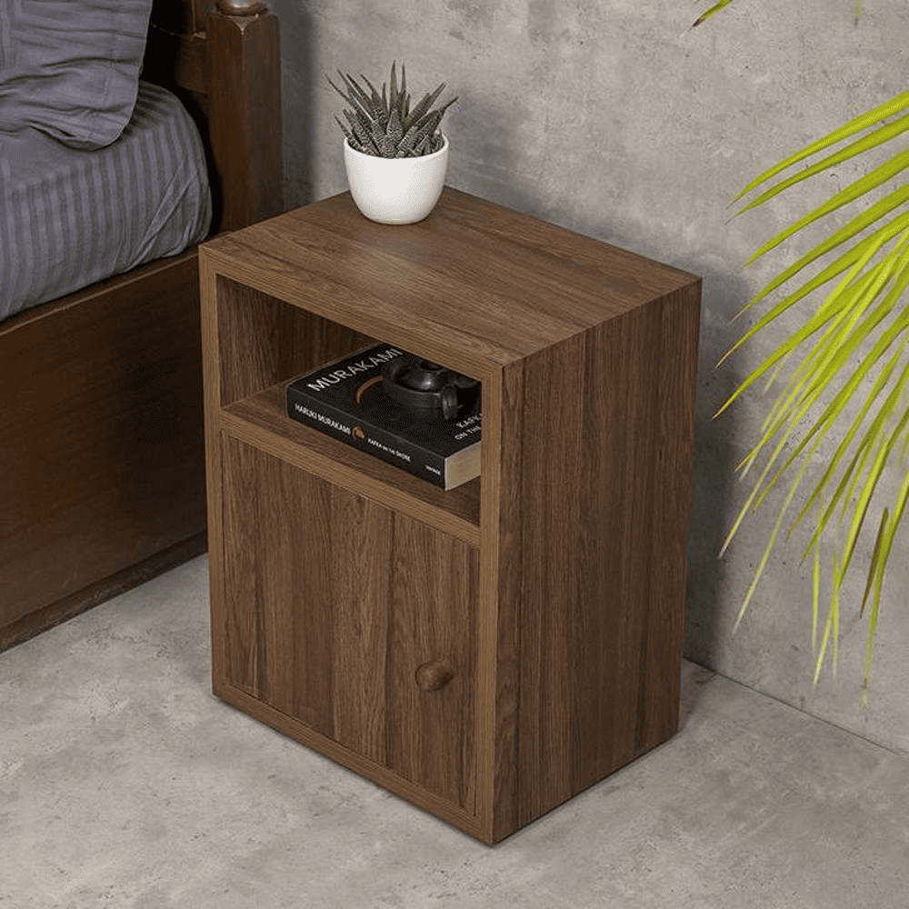 Mica Bedside Walnut Hues Chest Side Table
