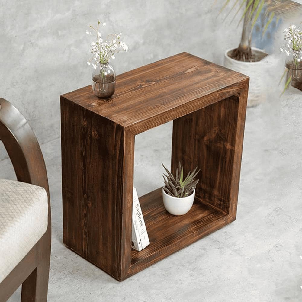 Teak Tint Wooden Box Side Table