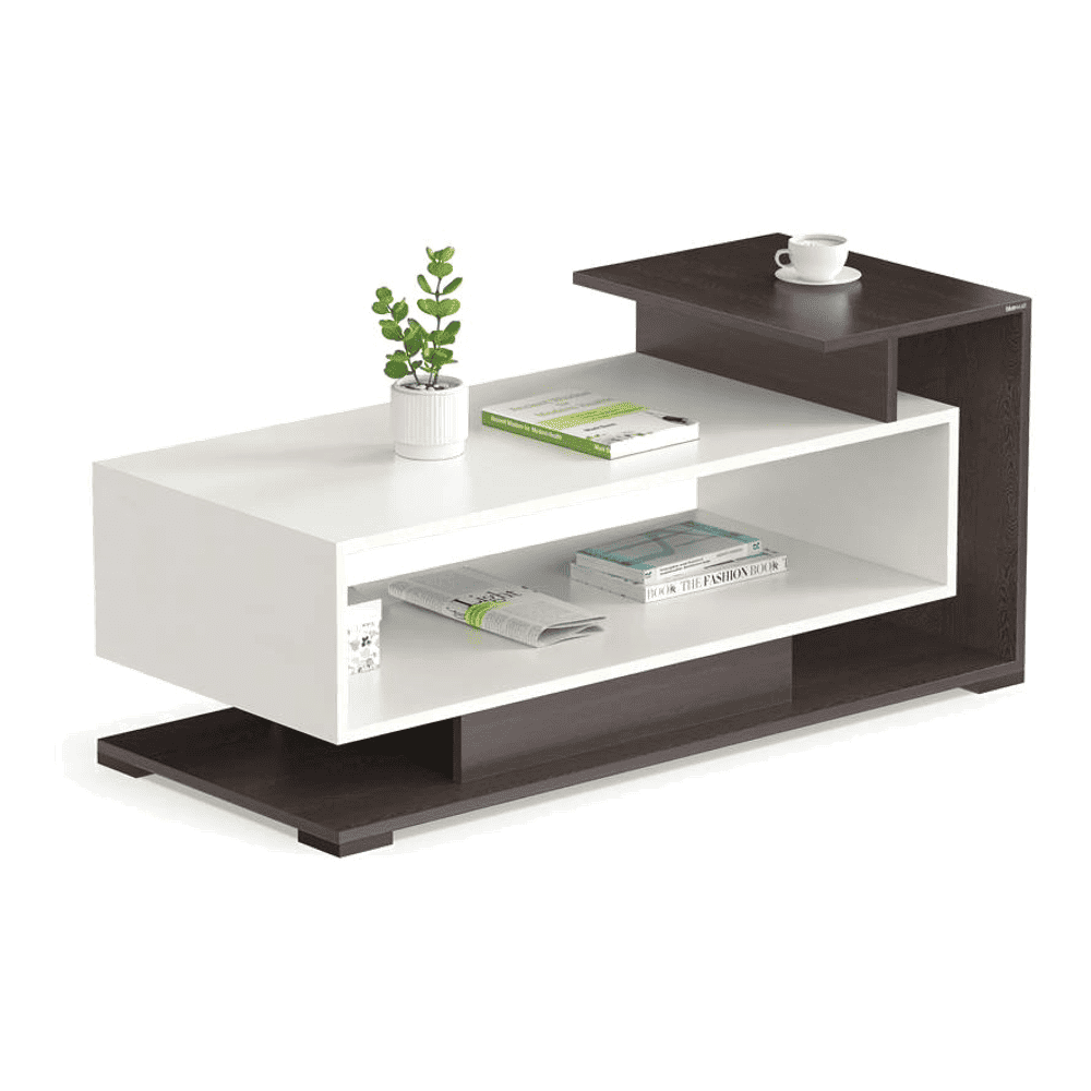 Declove Rectangular Engineered Wood Coffee Table In Wenge & White Finish