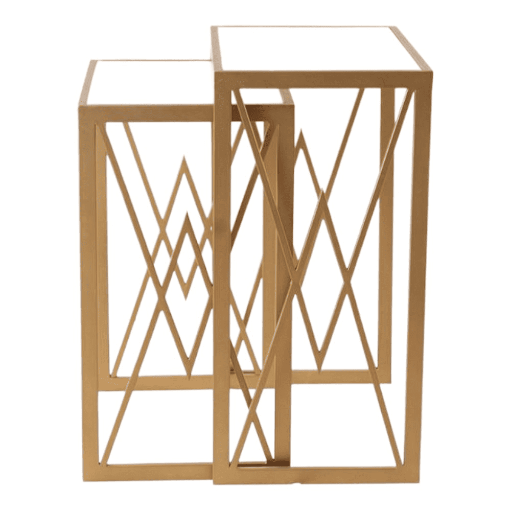 Valentino Frosted Glass Nesting Side Table in Dark Gold Finish