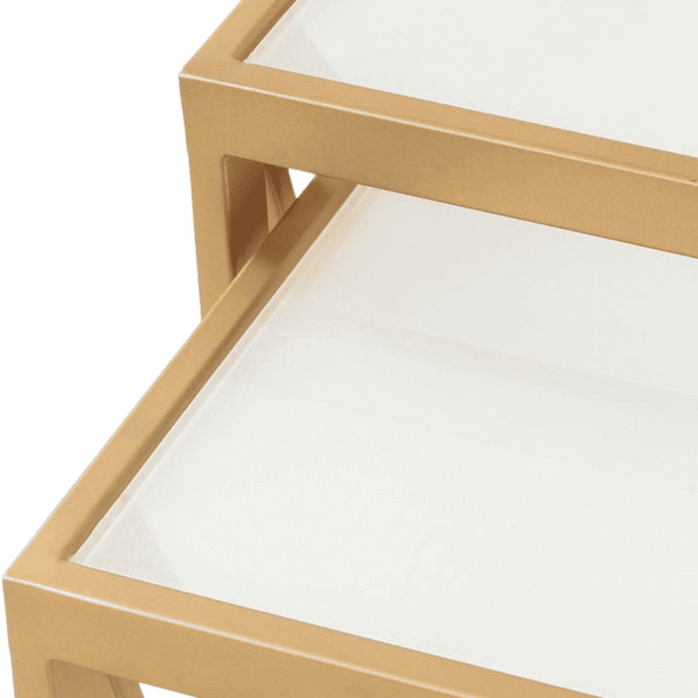 Valentino Frosted Glass Nesting Side Table in Dark Gold Finish