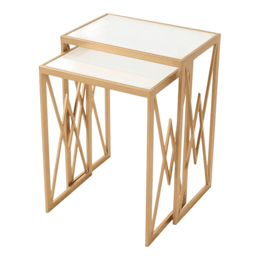 Valentino Frosted Glass Nesting Side Table in Dark Gold Finish