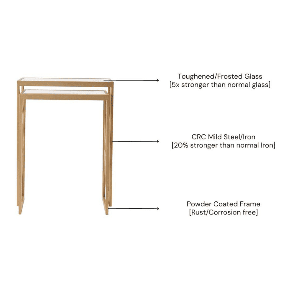 Valentino Frosted Glass Nesting Side Table in Dark Gold Finish