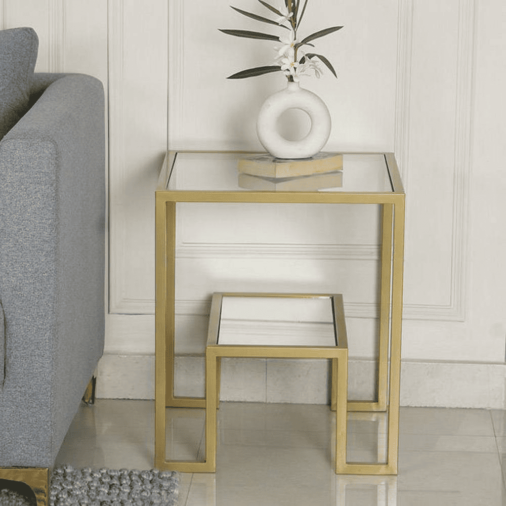 Bridgeview Glass Side Table In Gold Finish