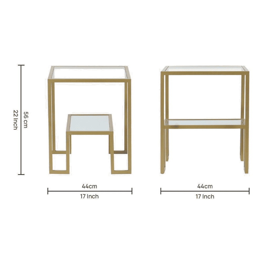 Bridgeview Glass Side Table In Gold Finish