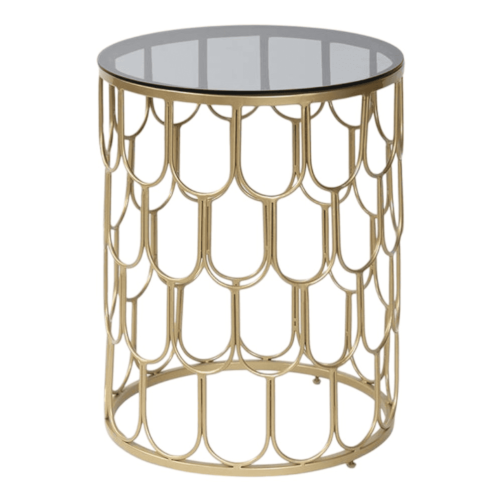 Belmont Black Glass Side Table In Gold Finish