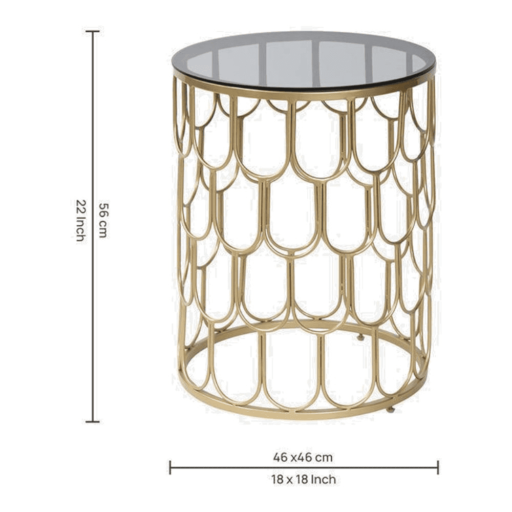Belmont Black Glass Side Table In Gold Finish