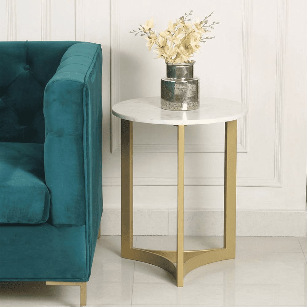 Verona Marble Side Table In Gold Finish