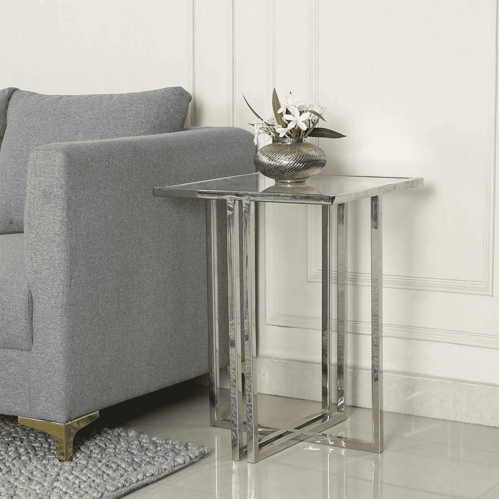 Merano Glass Side Table In Chrome Finish