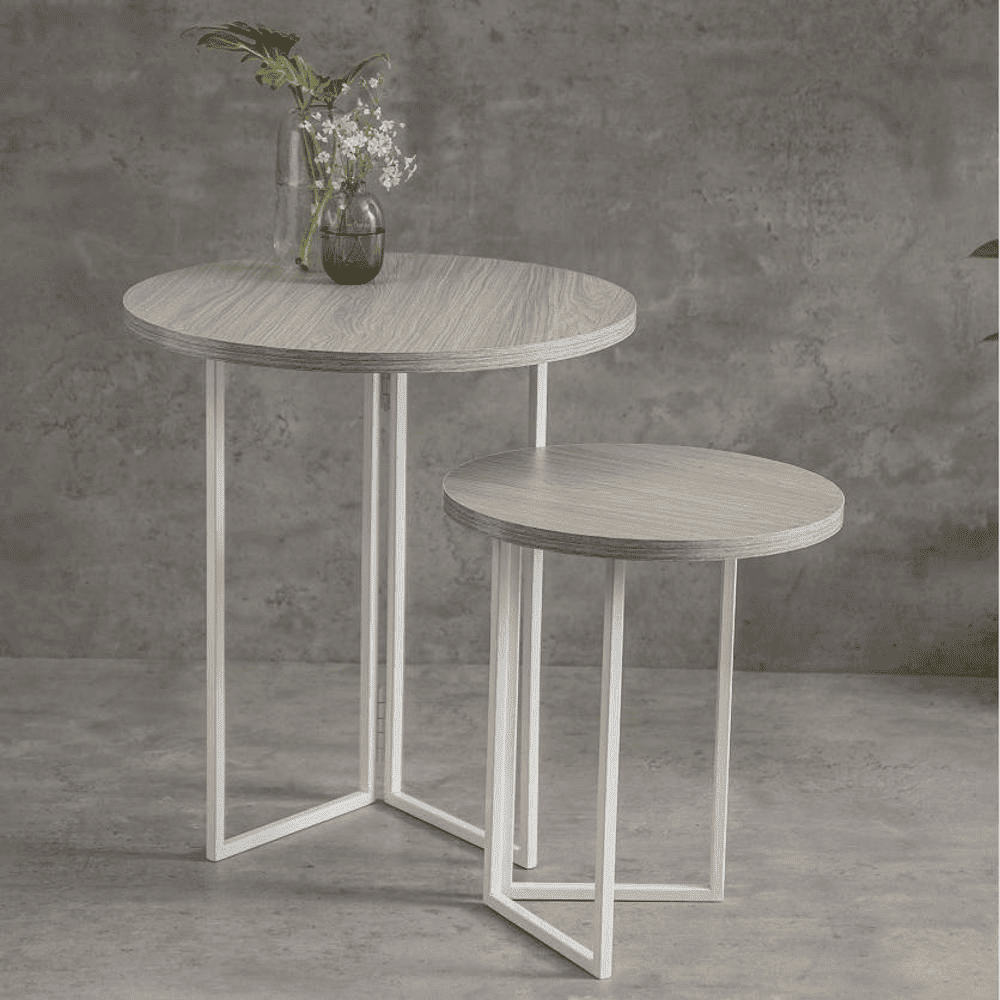Pine Hues Round Oblique Nesting Tables, Side Tables, Wooden Tables, Living Room Decor