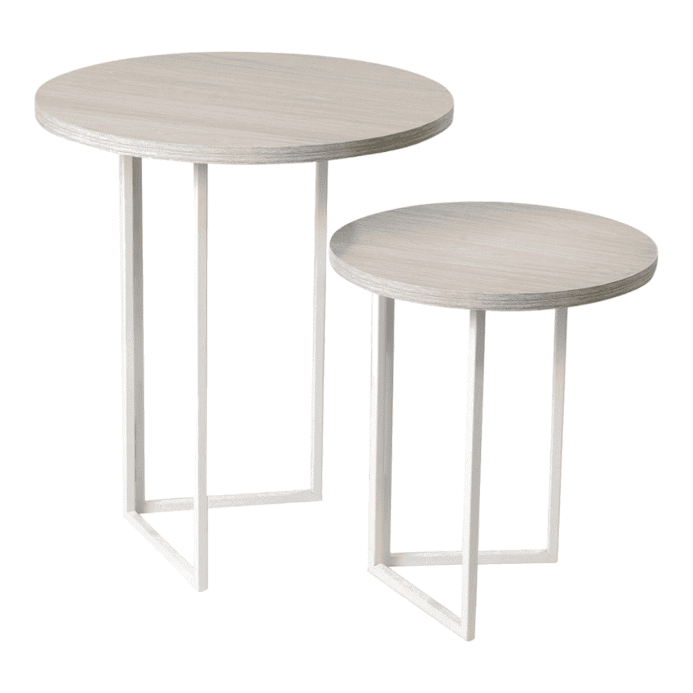 Pine Hues Round Oblique Nesting Tables, Side Tables, Wooden Tables, Living Room Decor