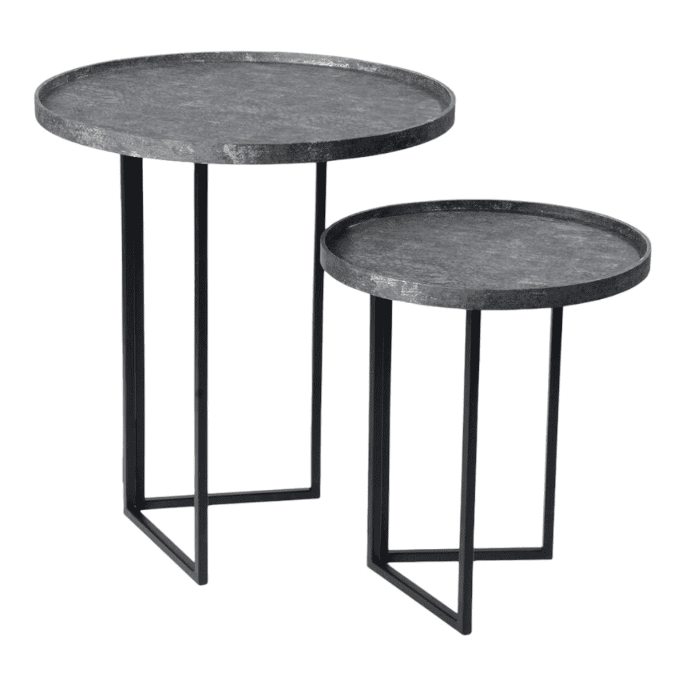 Transcendent Tinge Dark Blue Round Oblique Nesting Tables, Side Tables, Wooden Tables, Living Room Decor