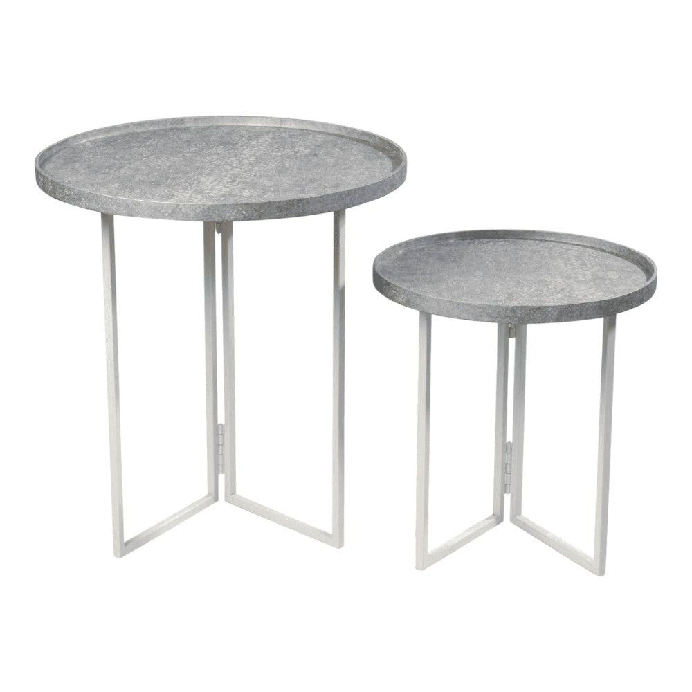 Transcendent Tinge Powder Blue Round Oblique Nesting Tables, Side Tables, Wooden Tables, Living Room Decor