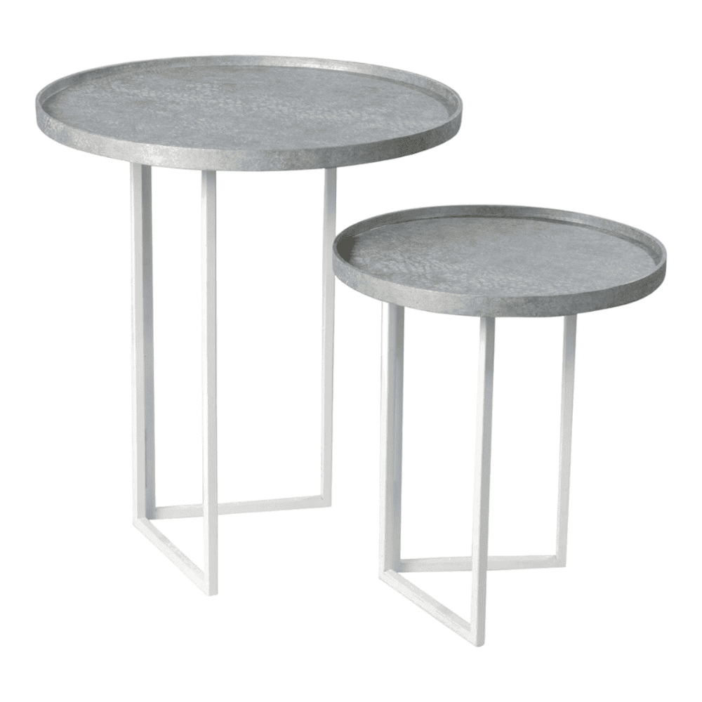 Transcendent Tinge Powder Blue Round Oblique Nesting Tables, Side Tables, Wooden Tables, Living Room Decor