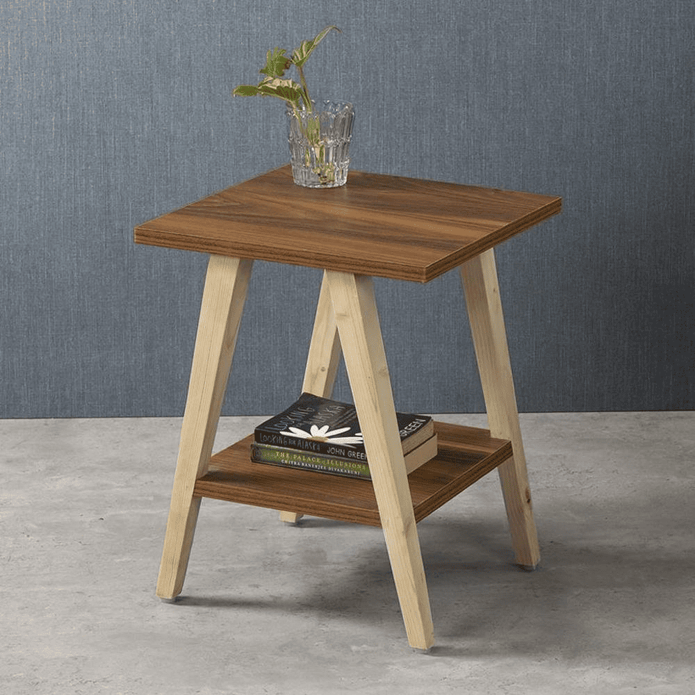 Teak Hues Trapezium Incline Table, Side Table, Wooden End Table, Living Room Decor