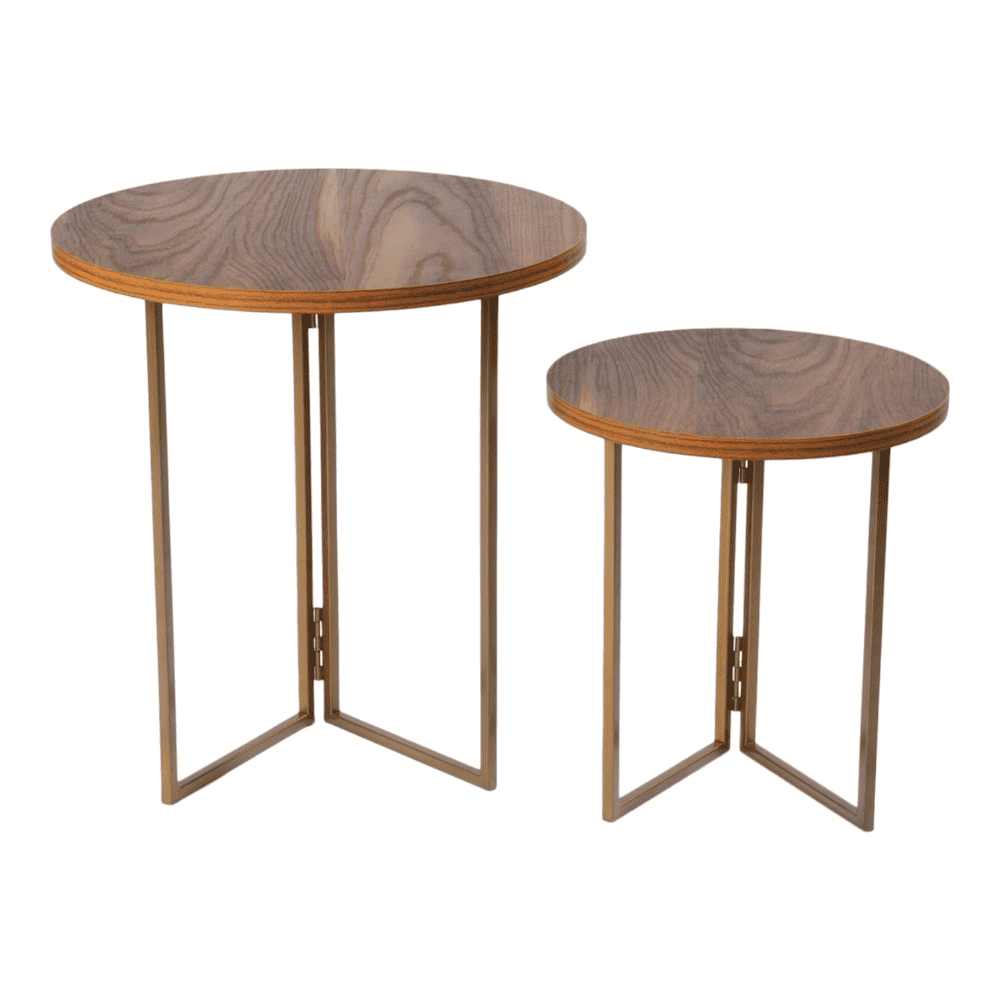 Teak Hues Round Oblique Nesting Tables, Side Tables, Wooden Tables, Living Room Decor