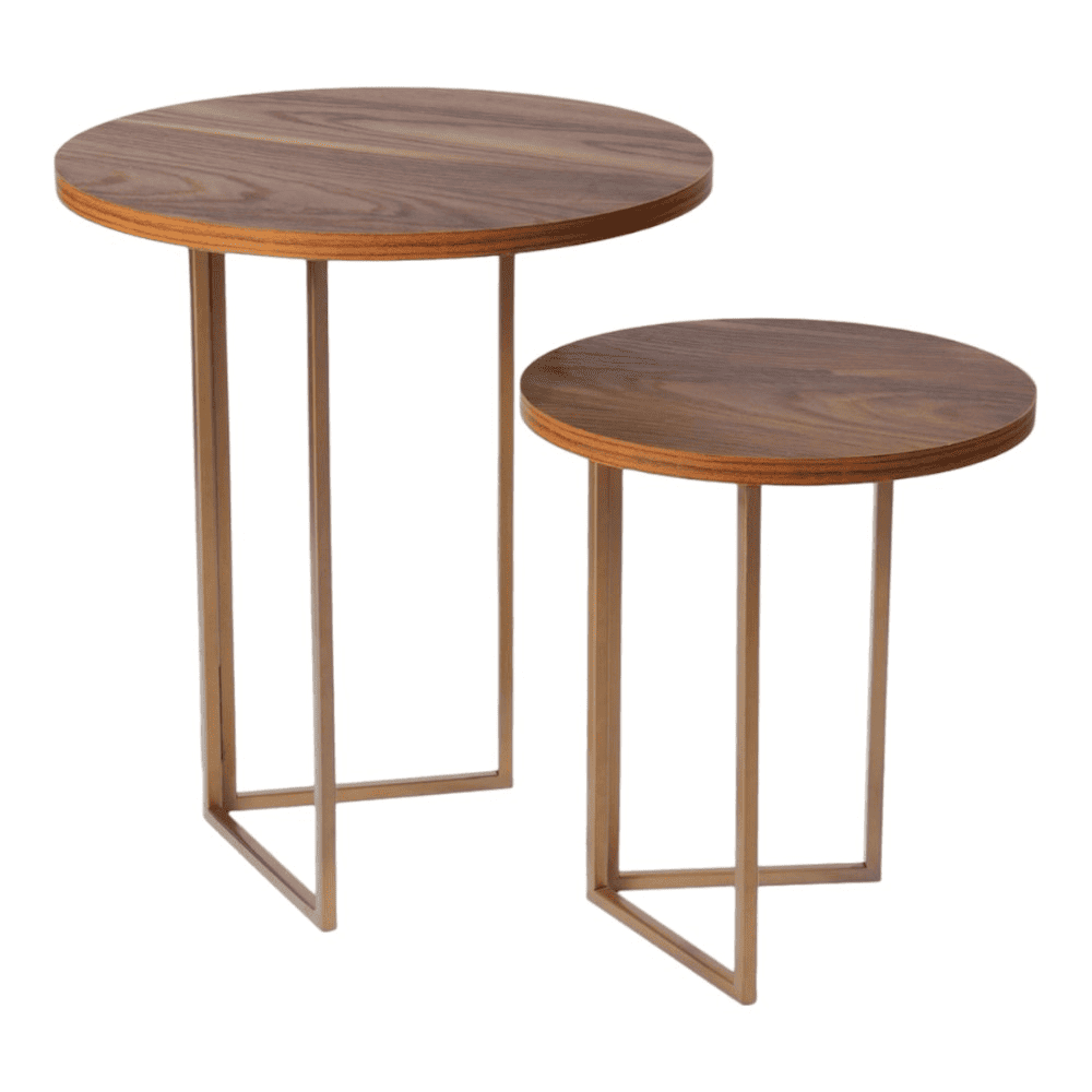 Teak Hues Round Oblique Nesting Tables, Side Tables, Wooden Tables, Living Room Decor