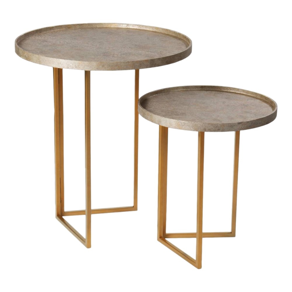 Transcendent Tinge Dark Gold Round Oblique Nesting Tables, Side Tables, Wooden Tables, Living Room Decor