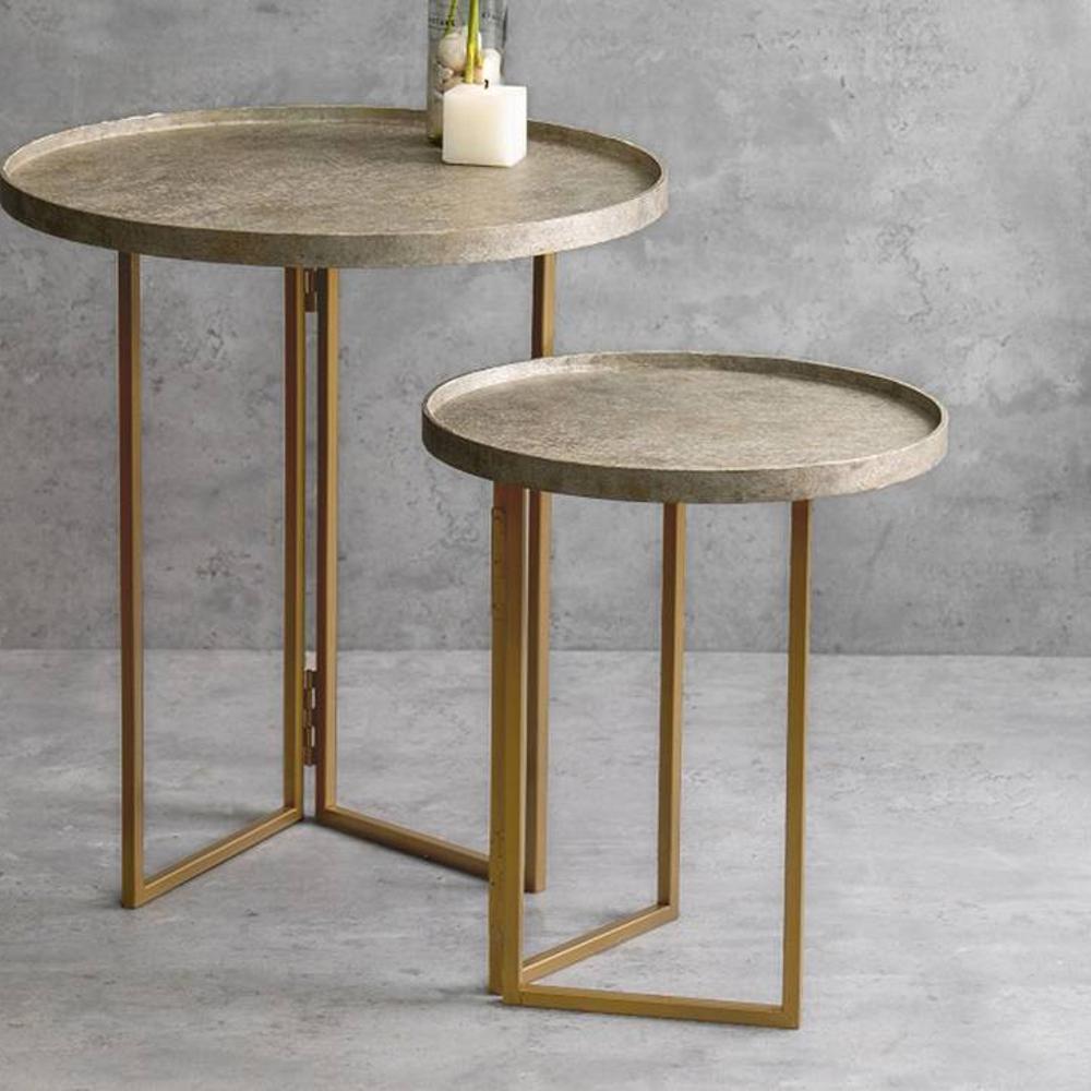 Transcendent Tinge Dark Gold Round Oblique Nesting Tables, Side Tables, Wooden Tables, Living Room Decor