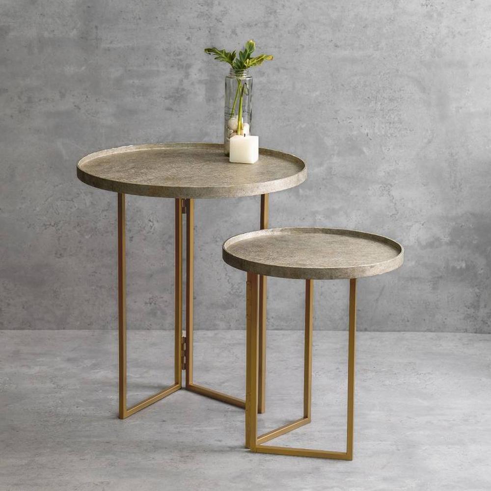 Transcendent Tinge Dark Gold Round Oblique Nesting Tables, Side Tables, Wooden Tables, Living Room Decor