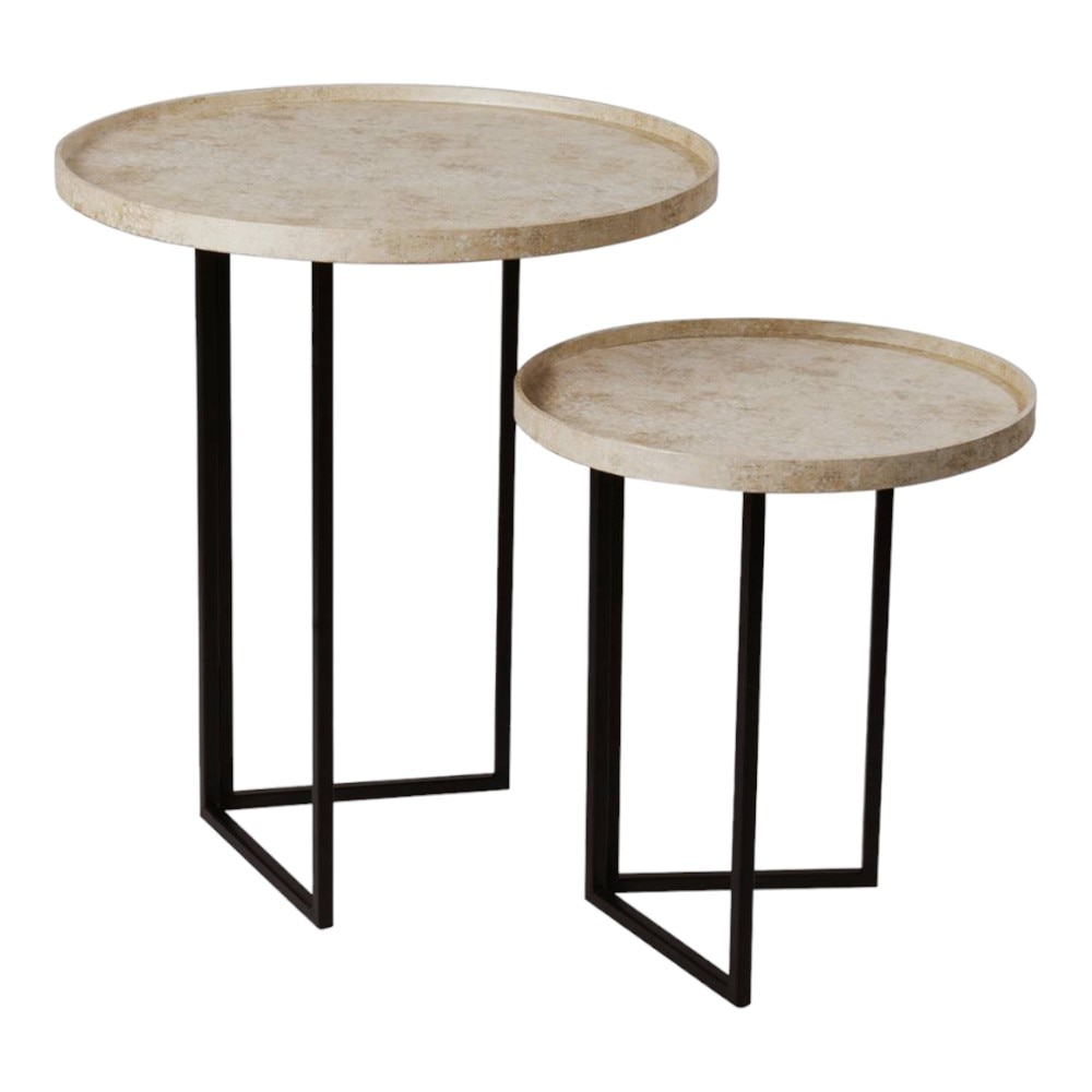 Transcendent Tinge Light Gold Round Oblique Nesting Tables, Side Tables, Wooden Tables, Living Room Decor