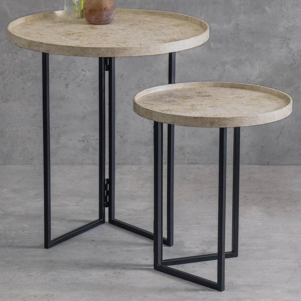 Transcendent Tinge Light Gold Round Oblique Nesting Tables, Side Tables, Wooden Tables, Living Room Decor