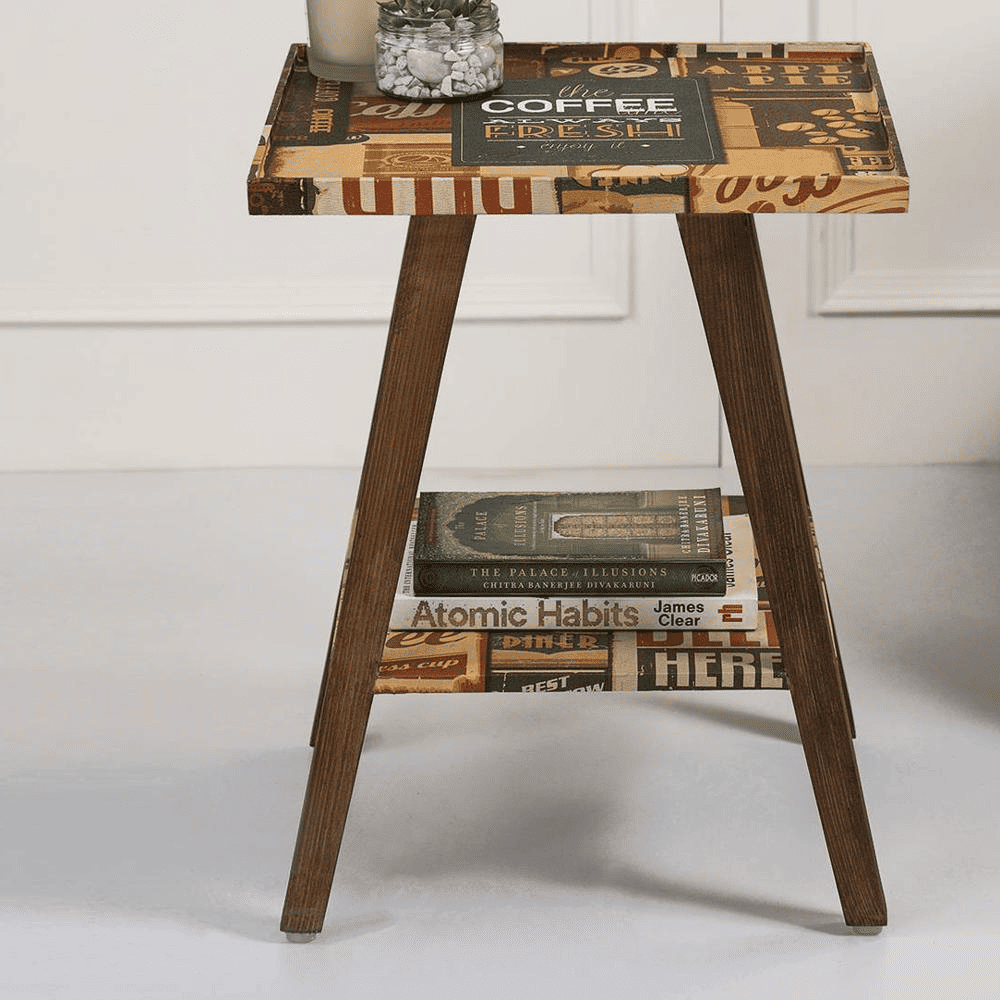 Crushing on Coffee Trapezium Incline Table, Side Table, Wooden End Table, Living Room Decor