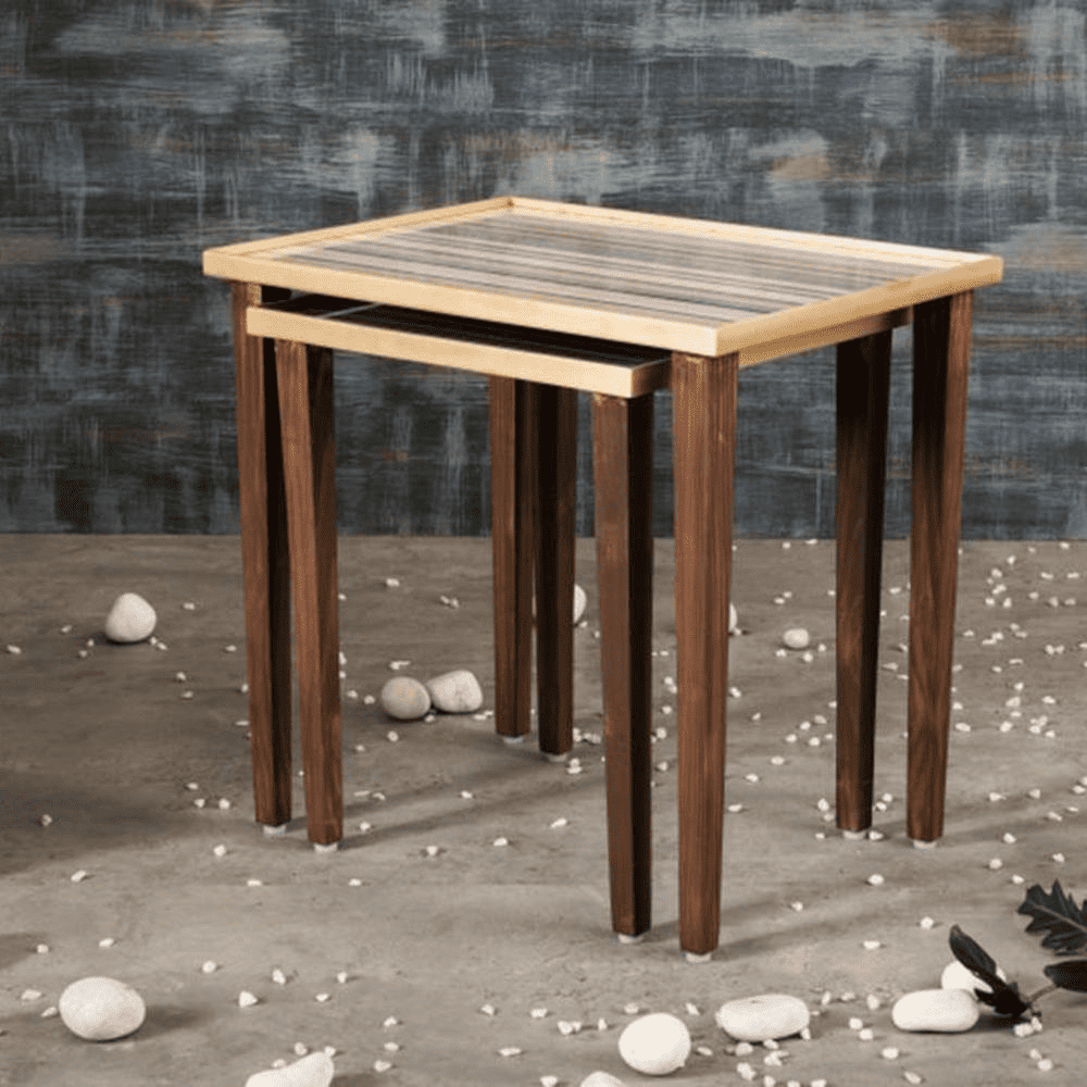 Linen Lines Solid Wood Nested End Table - Set of 2