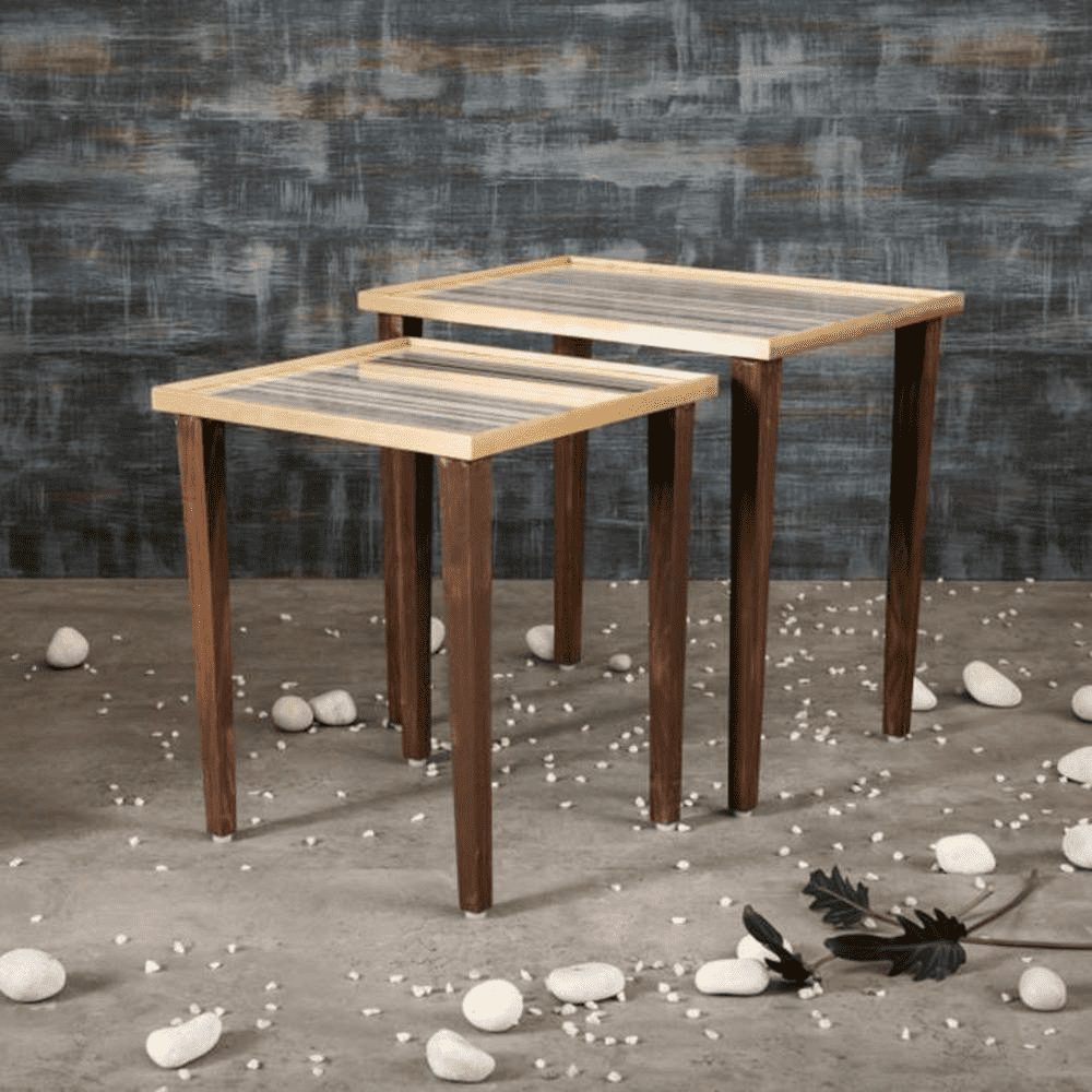 Linen Lines Solid Wood Nested End Table - Set of 2
