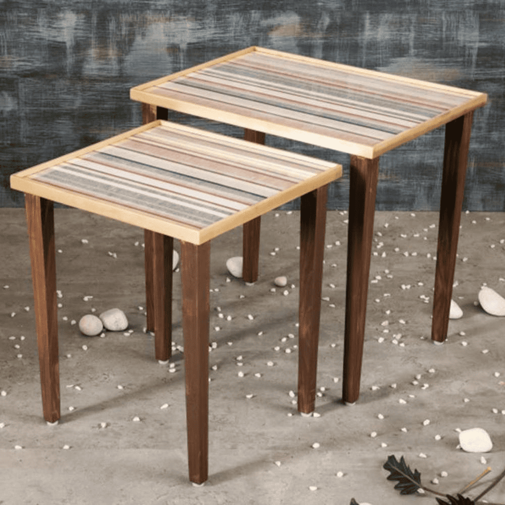Linen Lines Solid Wood Nested End Table - Set of 2