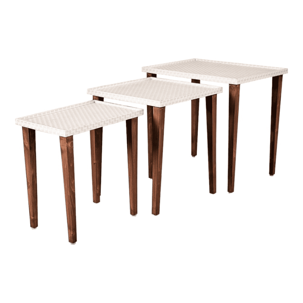Herringbone Solid Wood Nested End Table in Paper Finish - Set of 3
