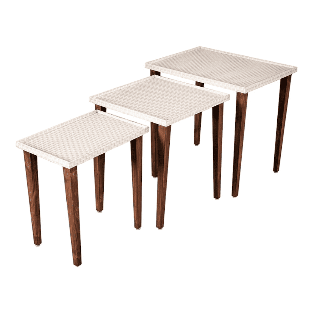 Herringbone Solid Wood Nested End Table in Paper Finish - Set of 3
