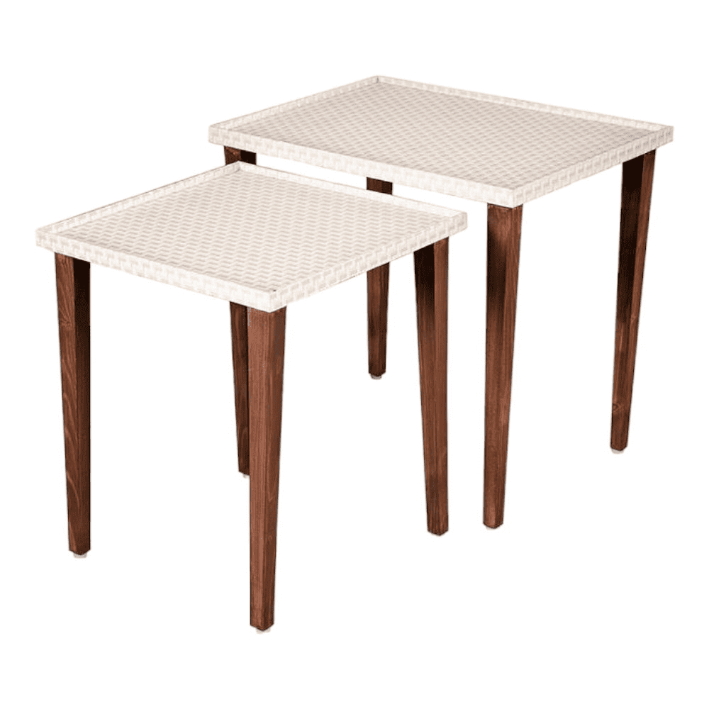 Herringbone Solid Wood Nested End Table in Paper Finish - Set of 2