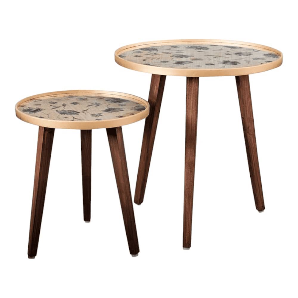 Floral Solid Wood Nested End Table in Paper Finish - Set of 2