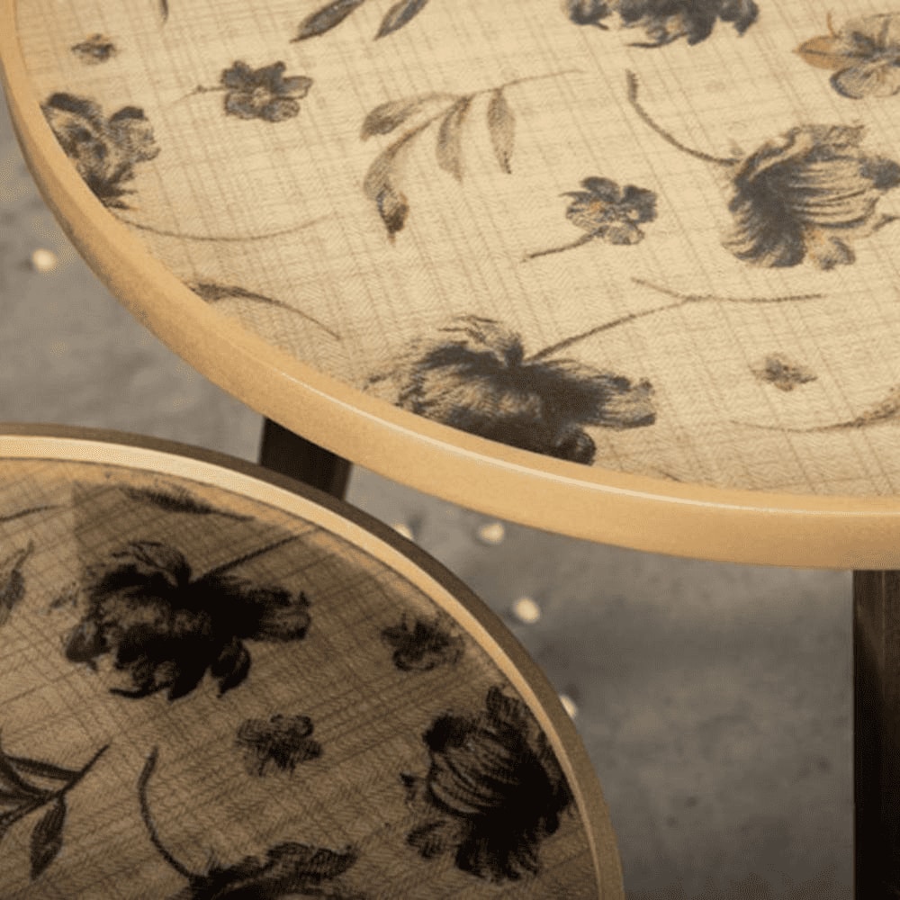 Floral Solid Wood Nested End Table in Paper Finish - Set of 2