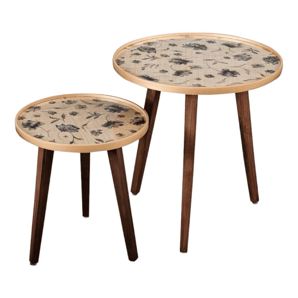 Floral Solid Wood Nested End Table in Paper Finish - Set of 2