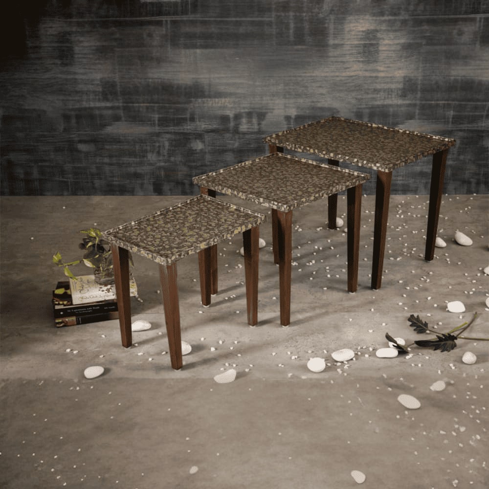 Syaahi Solid Wood Nested End Table in Paper Finish - Set of 3