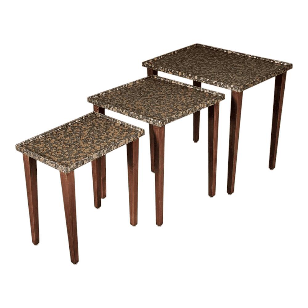 Syaahi Solid Wood Nested End Table in Paper Finish - Set of 3
