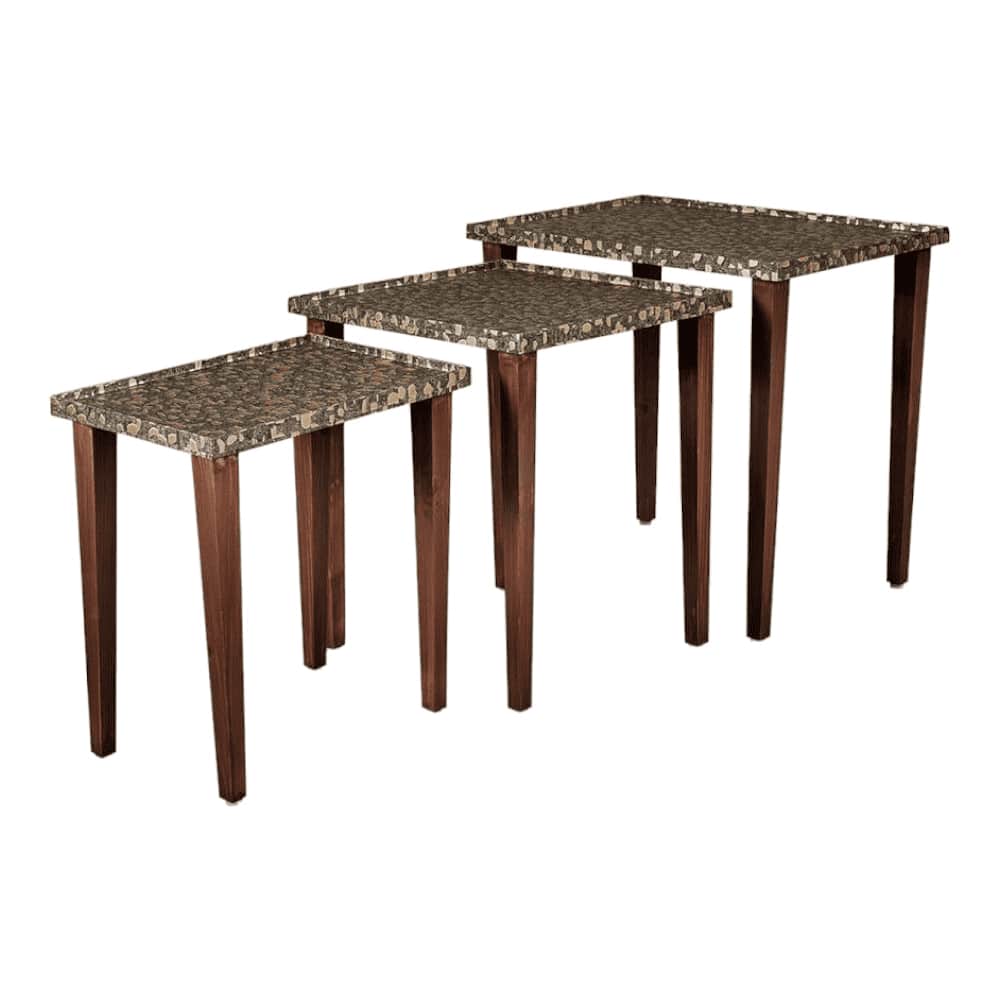 Syaahi Solid Wood Nested End Table in Paper Finish - Set of 3
