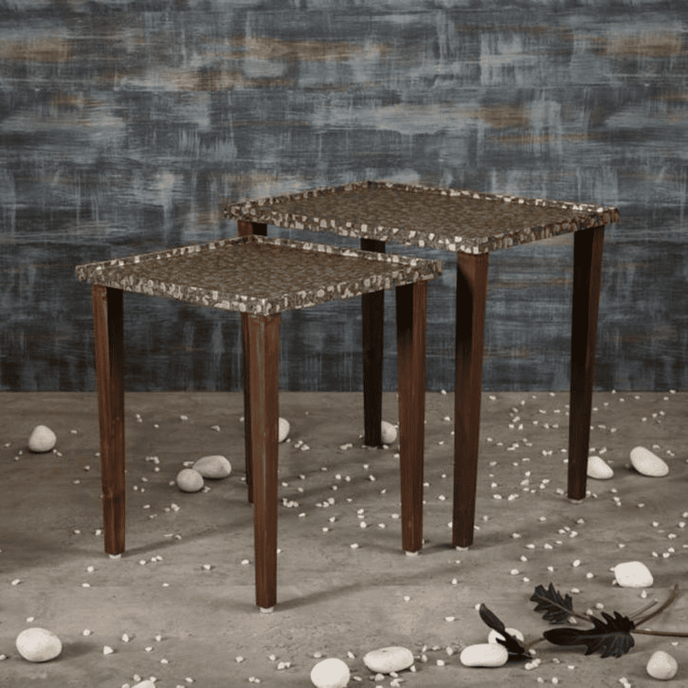 Syaahi Solid Wood Nested End Table in Paper Finish - Set of 3