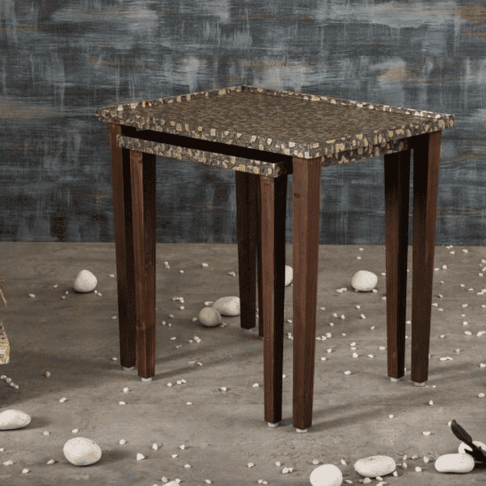 Syaahi Solid Wood Nested End Table in Paper Finish - Set of 3