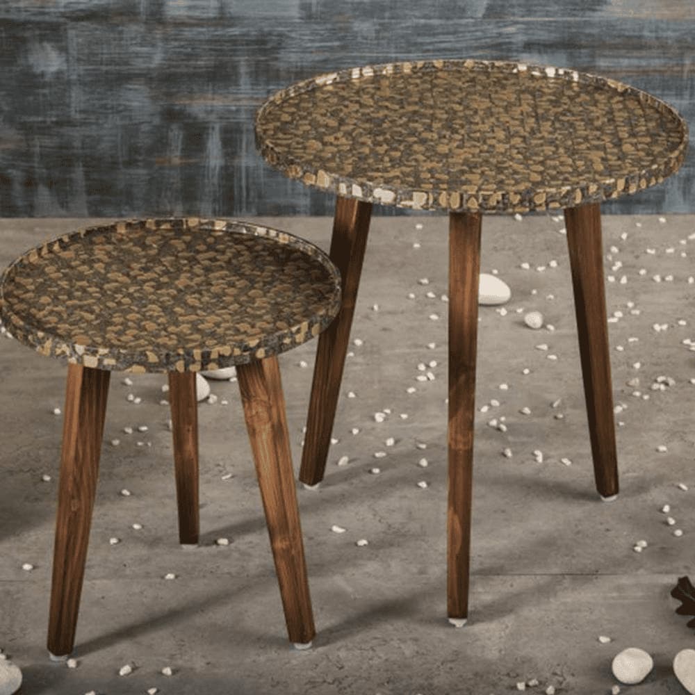 Syaahi Solid Wood Nested End Table in Paper Finish - Set of 2