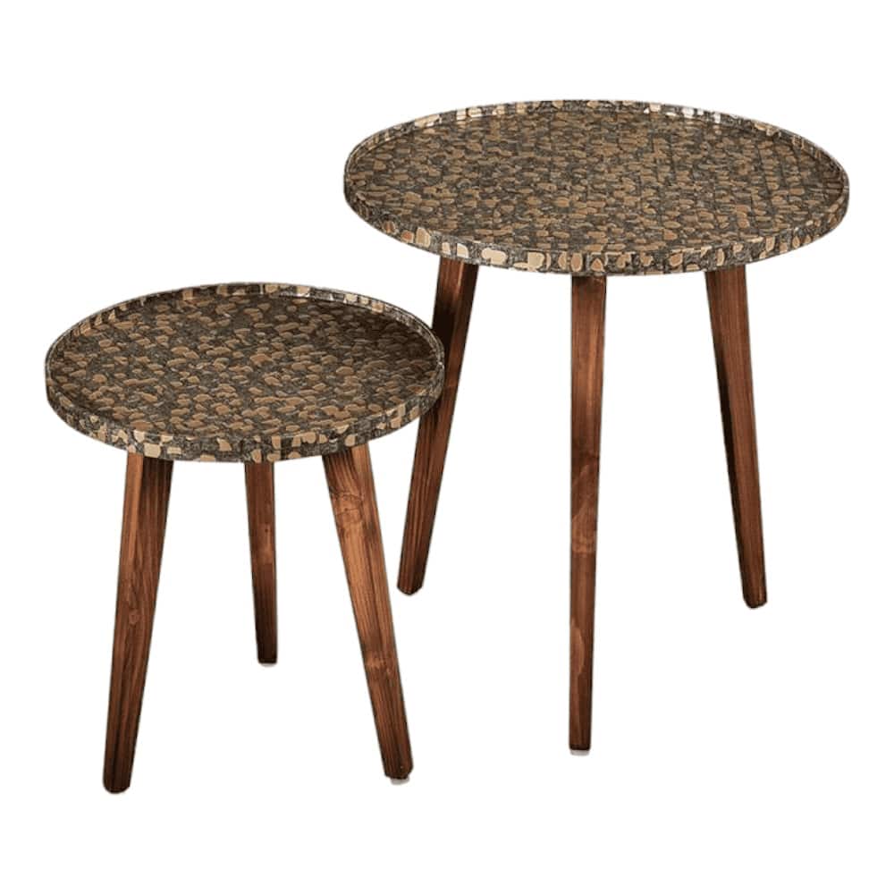 Syaahi Solid Wood Nested End Table in Paper Finish - Set of 2
